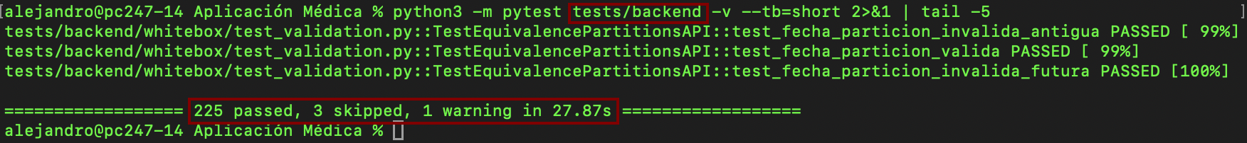 225 tests pasados, 3 skipped