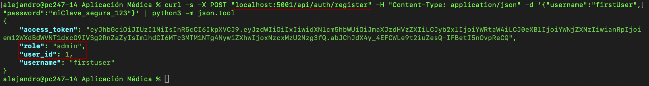 Registro del primer usuario con rol admin